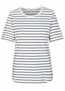Stripe 3/4Slv Round Neck T-Shirt - White