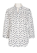 V Neck 3/4 Sleeve Print Blouse - White/navy