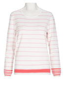 Stripe 3/4 Slv Round Neck Jumper - Offwhite