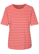 Stripe 3/4Slv Round Neck T-Shirt - Coral