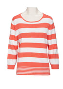Stripe 3/4 Slv Round Neck Jumper - Coral