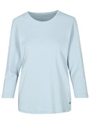 3/4 Sleeve Plain Round Neck T-Shirt - Blue