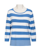 Stripe 3/4 Slv Round Neck Jumper - Jeans
