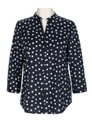 V Neck 3/4 Sleeve Print Blouse - Marine