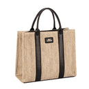 Large Square Straw Tote - Black