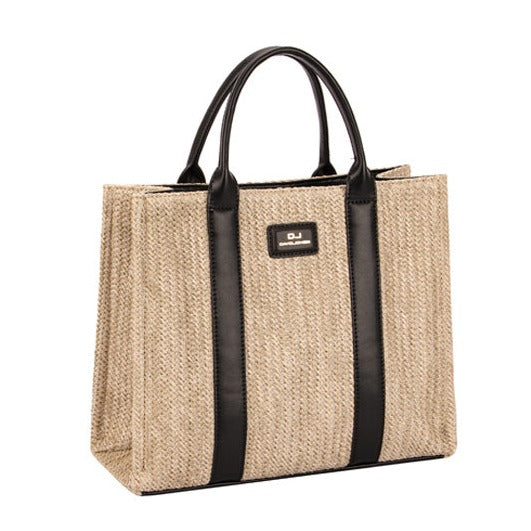 Large Square Straw Tote - Black