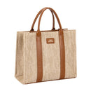 Large Square Straw Tote - Cognac