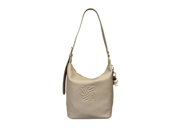 Embossed Logo Slouchy Hobo - Almond Milk