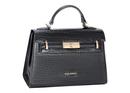 Faux Crocodile Top Handle Bag - Black