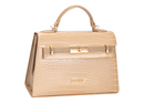 Faux Crocodile Top Handle Bag - Camel