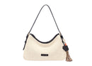 Straw Slouchy Shoulder Bag - Black