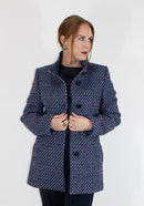 Check Mandarin Coat - Navy