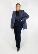 Check Mandarin Coat - Navy