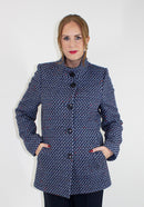 Check Mandarin Coat - Navy