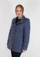 Check Mandarin Coat - Navy