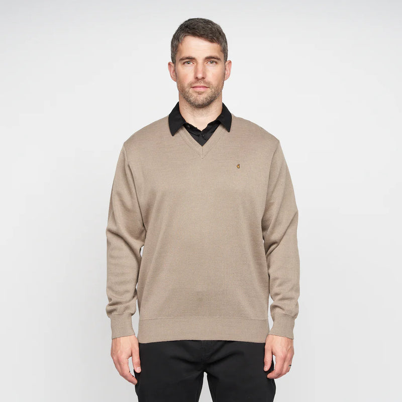 Plain V Neck Jumper - Stone
