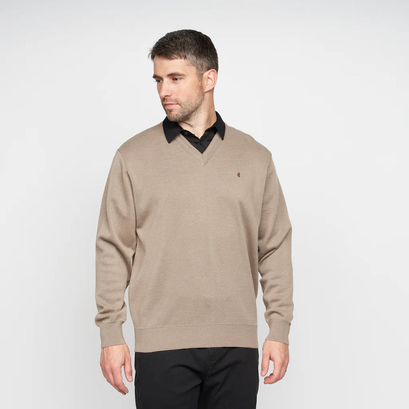 Plain V Neck Jumper - Stone