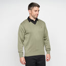 Plain V Neck Jumper - Olive