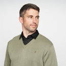 Plain V Neck Jumper - Olive