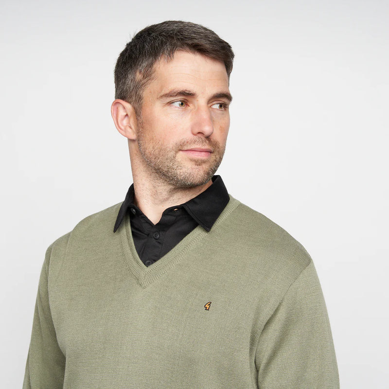 Plain V Neck Jumper - Olive