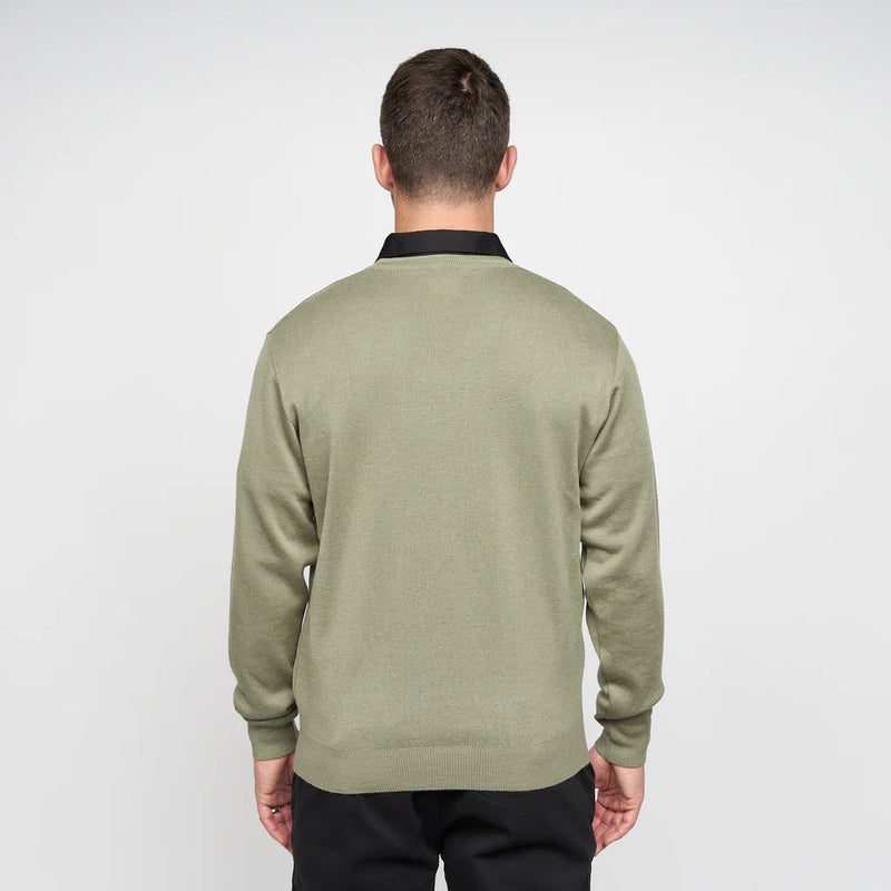 Plain V Neck Jumper - Olive