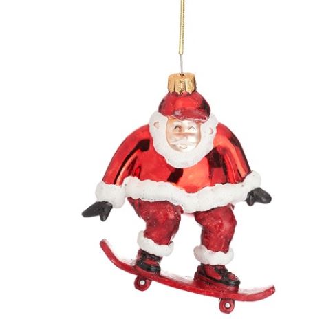 Skateboarding Santa Shaped Bauble