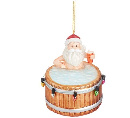 Santa In Hot Tub Shaped Bauble
