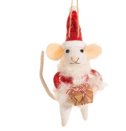 Santa Mouse with Present Felt Hanging Decoration