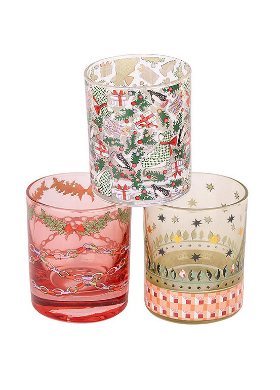 Christmas Set of 3 Glass Tealight Holders