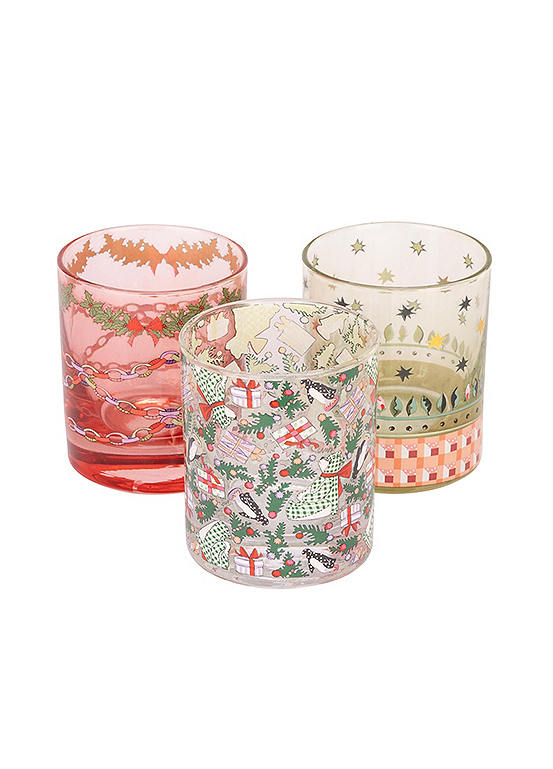 Christmas Set of 3 Glass Tealight Holders