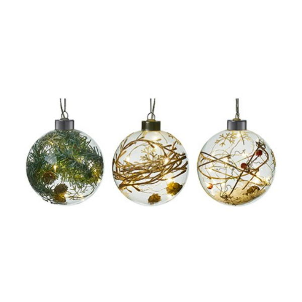 Lit Glass Bauble 10cm Rustic