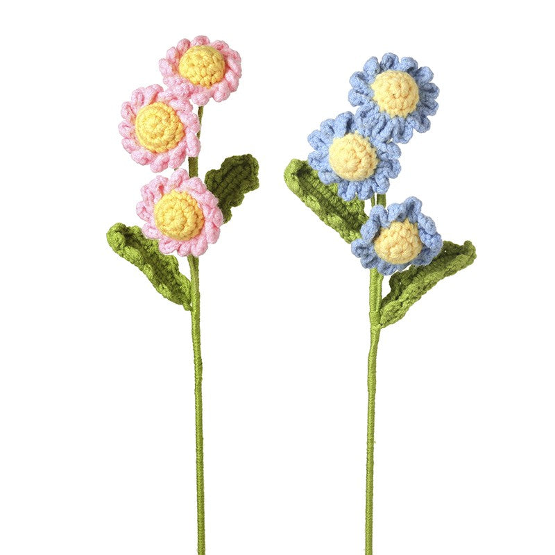 Knitted Blue & Pink Flower Stem Assorted