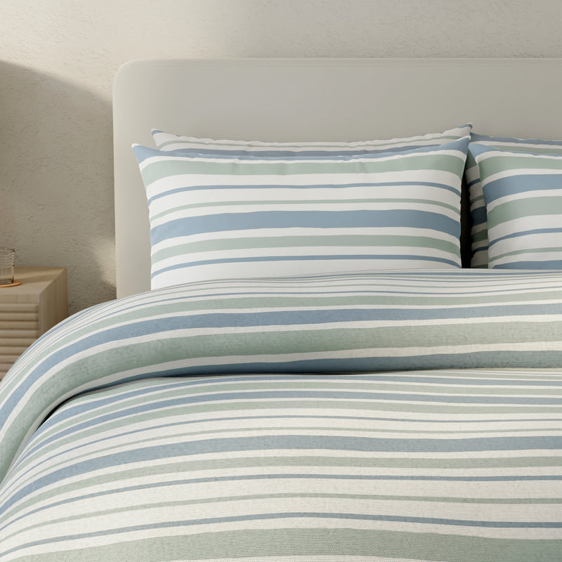 Drawn Stripe Duvet Cover Set - Blue