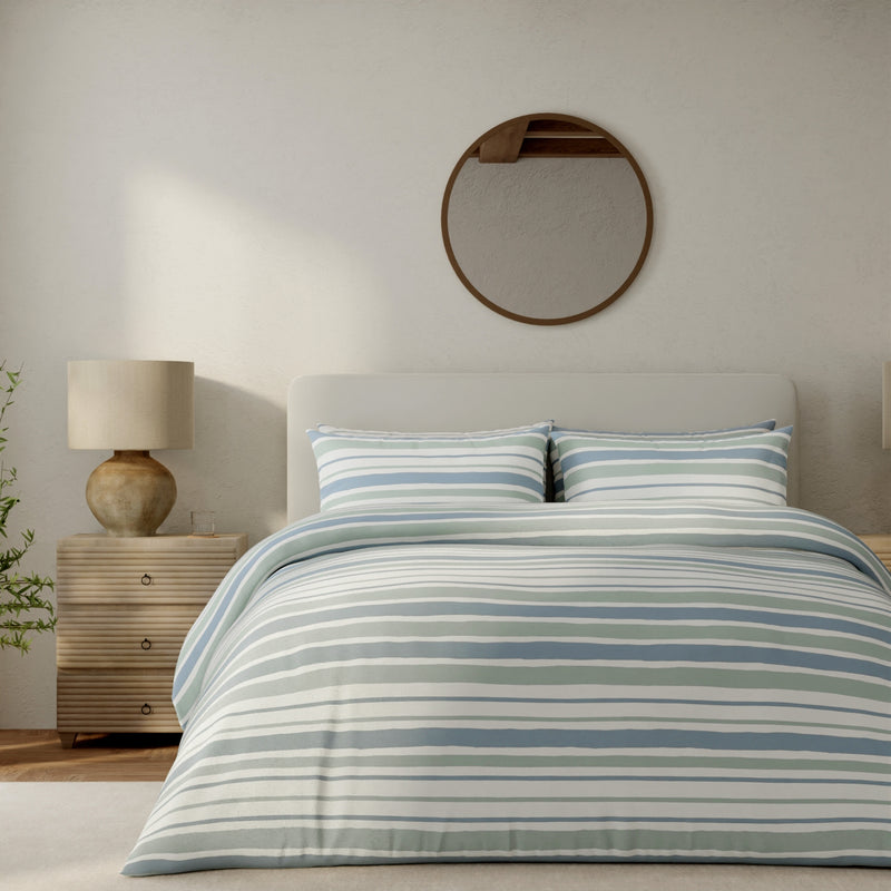 Drawn Stripe Duvet Cover Set - Blue