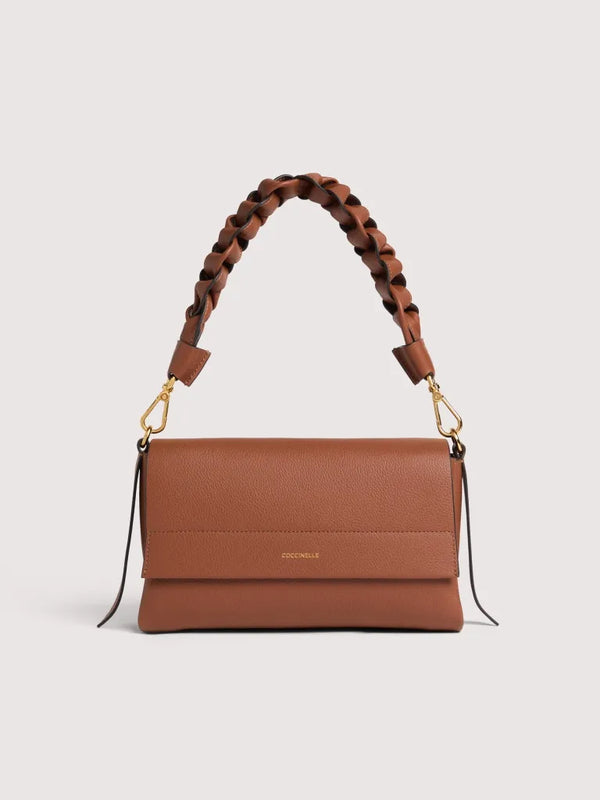 Double Grainy Leather Handbag - Noir/cognac