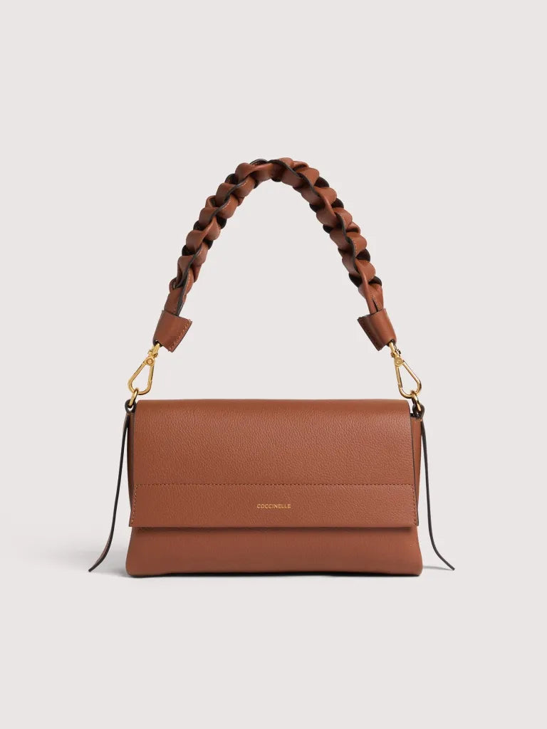 Double Grainy Leather Handbag - Noir/cognac