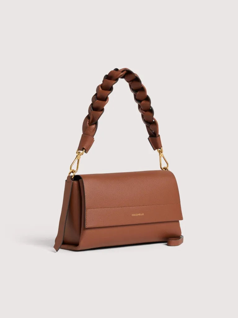 Double Grainy Leather Handbag - Noir/cognac