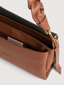 Double Grainy Leather Handbag - Noir/cognac