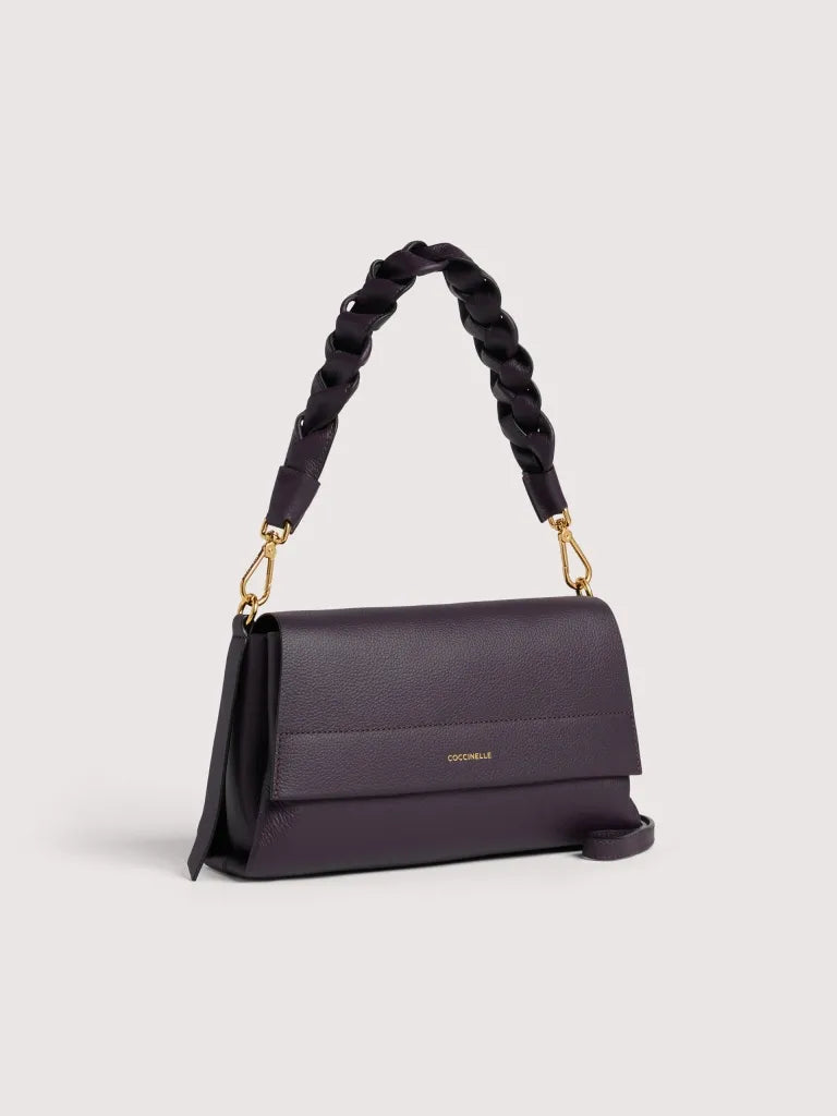Double Grainy Leather Handbag - Ribes/prune