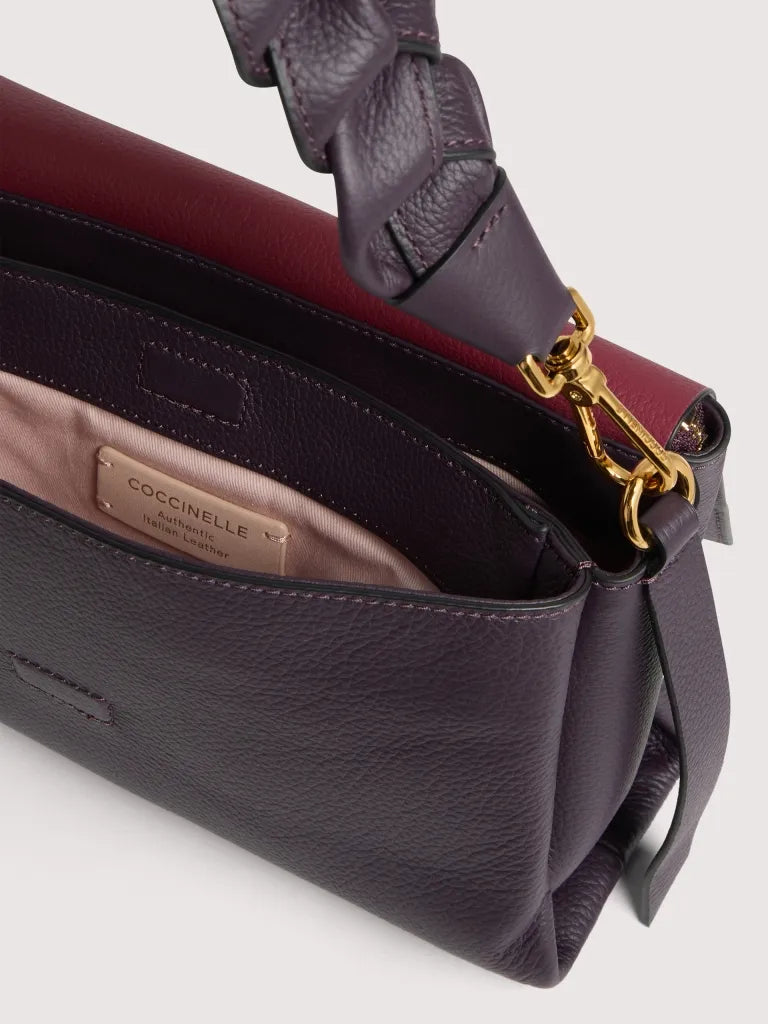 Double Grainy Leather Handbag - Ribes/prune