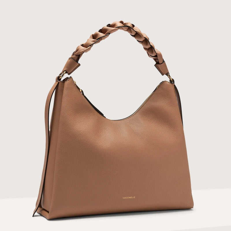 Double Grainy Leather Handbag - Skin/orange