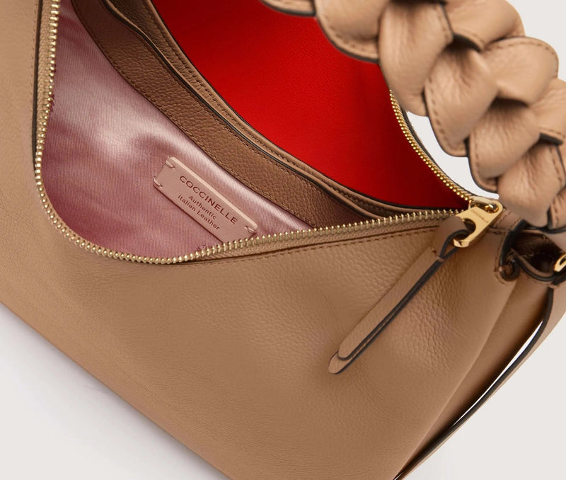 Double Grainy Leather Handbag - Skin/orange