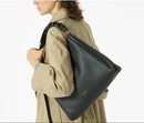 Double Grainy Leather Handbag - Black/brown