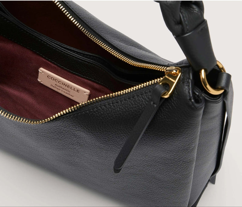 Double Grainy Leather Handbag - Black/brown