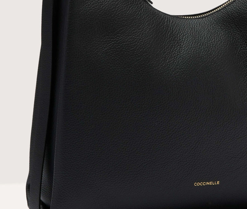 Double Grainy Leather Handbag - Black/brown