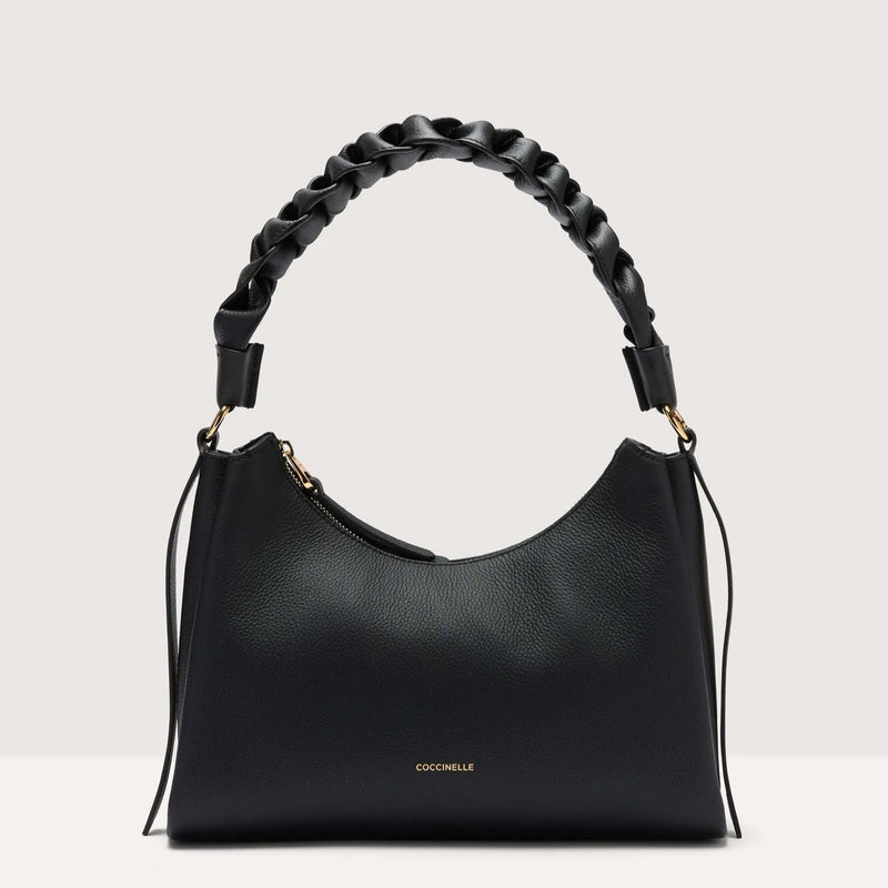 Double Grainy Leather Handbag Small - Black/brown