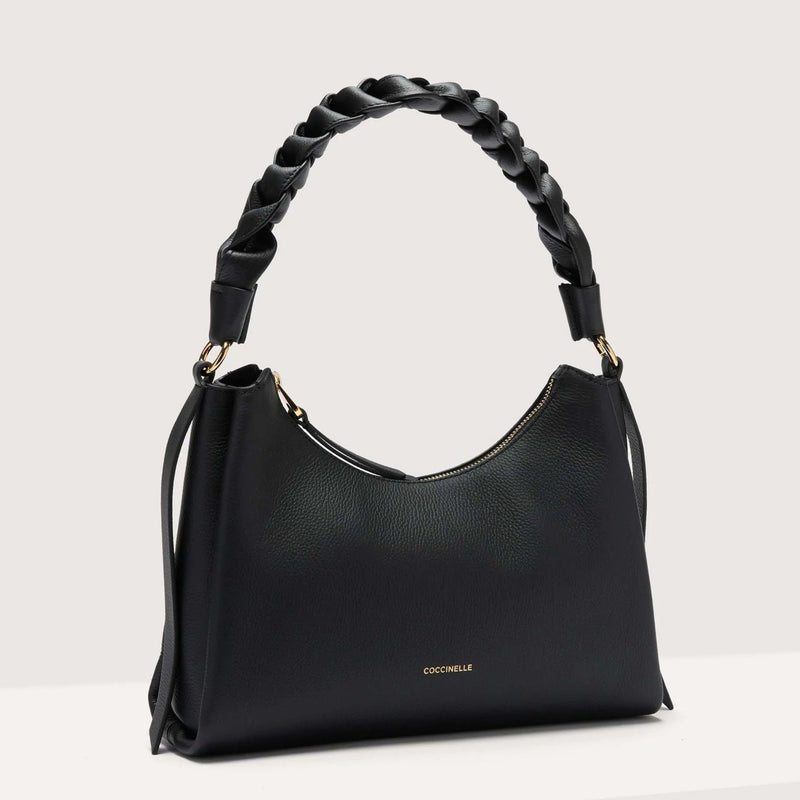 Double Grainy Leather Handbag Small - Black/brown