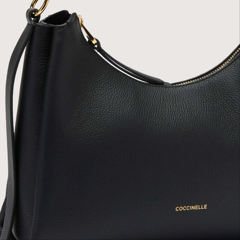 Double Grainy Leather Handbag Small - Black/brown