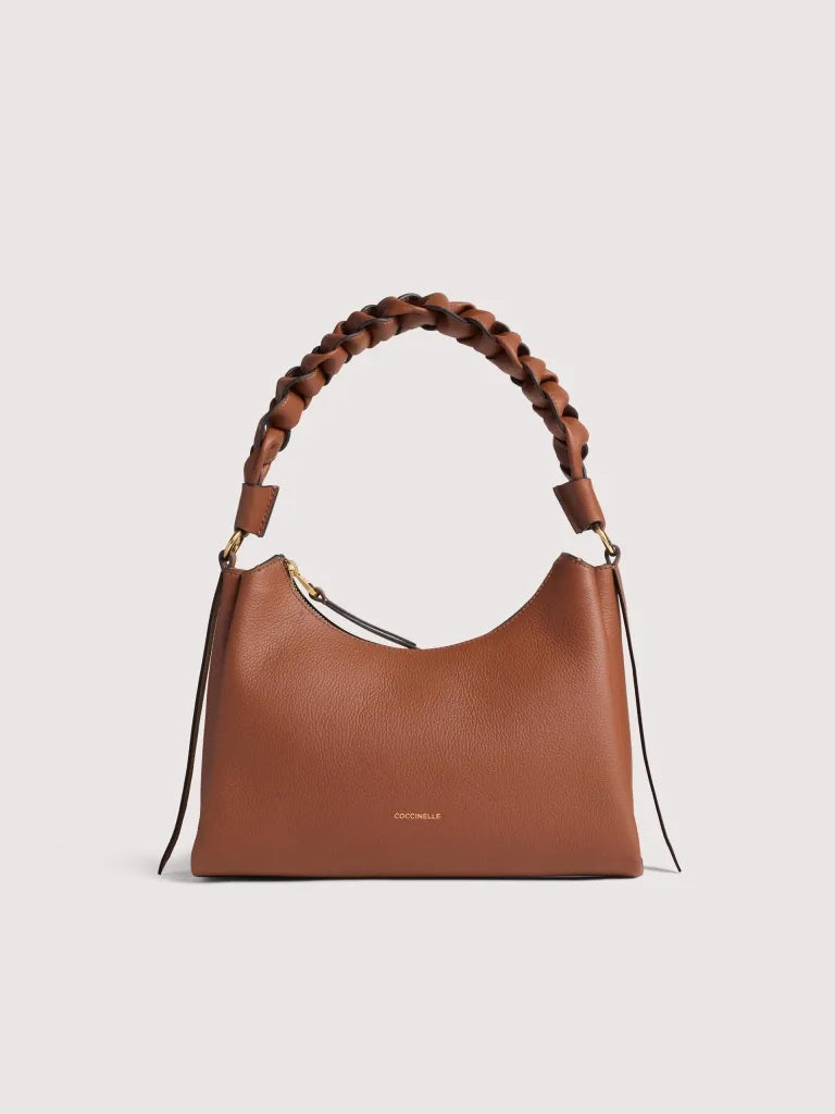 Double Grainy Leather Handbag - Noir/cognac