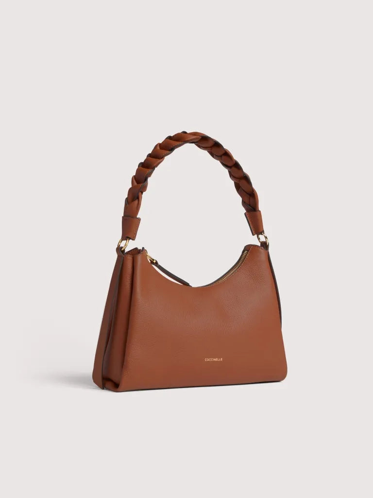 Double Grainy Leather Handbag - Noir/cognac